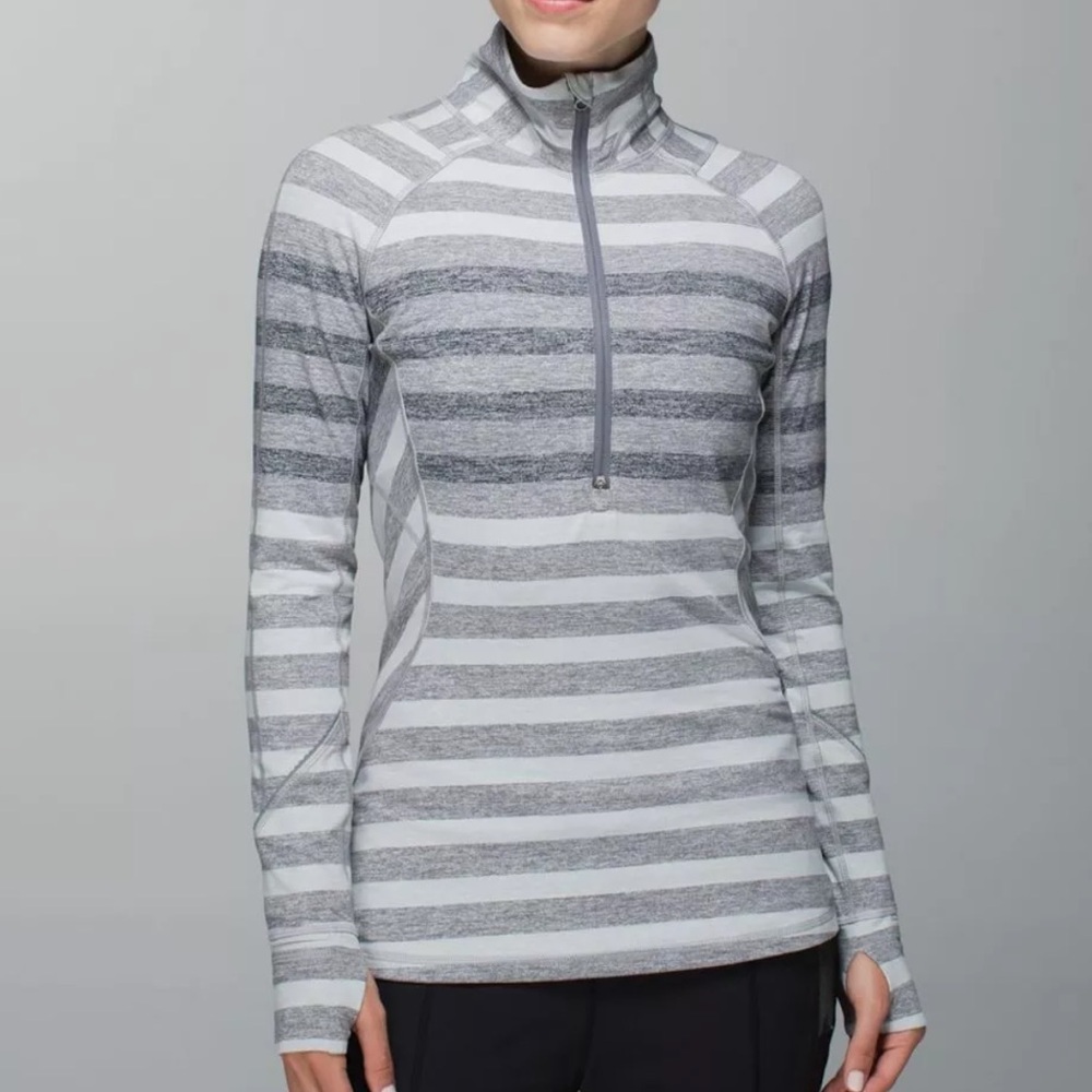 LULULEMON RUN YOUR PACE HALF ZIP PULLOVER S 6 Marshmallow Stripe Heathered SLATE